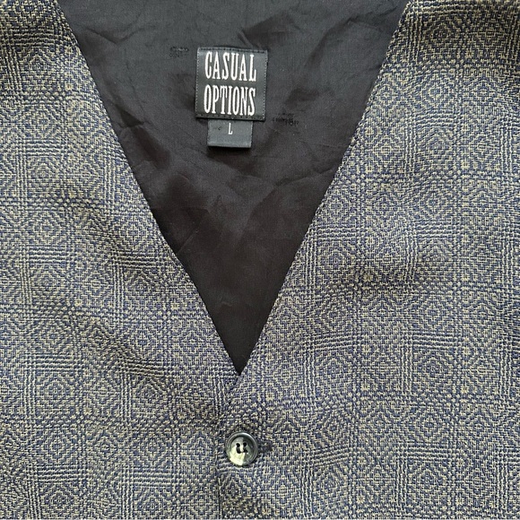 VTG Casual Options Woven Men's L Classic 5 Button Dress Vest Blue & Green Unique - Picture 4 of 6